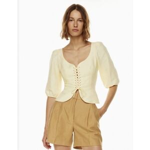 Wilfred Aritzia Santal Bustier Blouse Corset Tie Top Cream Linen Lyocell Blend L